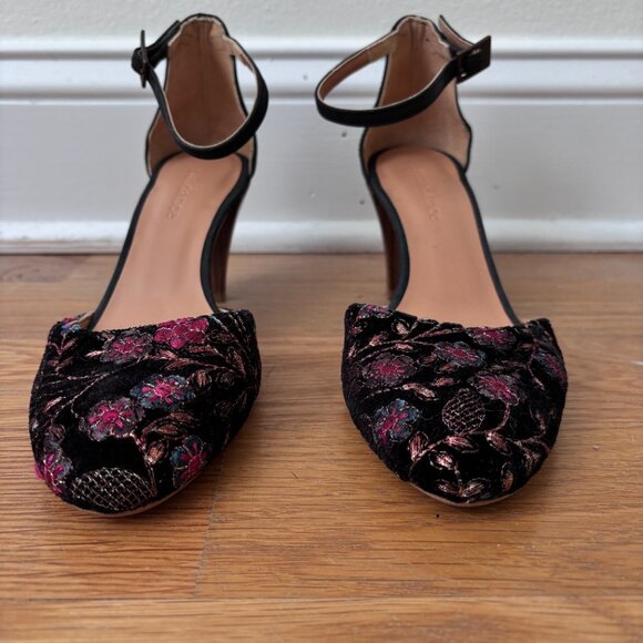 Sundance Lilia Black Floral Embroidered Ankle Strap Heels - Picture 8 of 12
